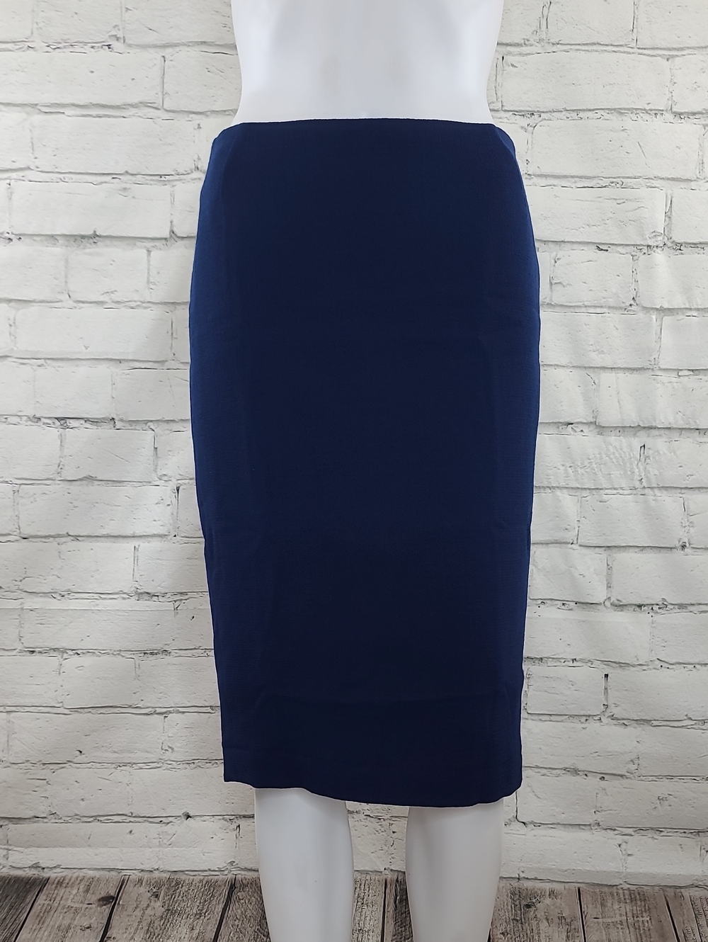 Lafayette 148 Luxe Italian Stretch Wool/Silk Pencil Knee/Tea Skirt Galaxy Blue